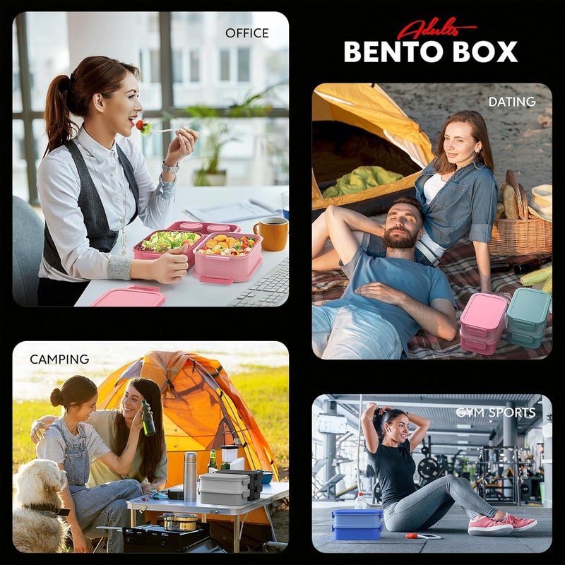 Jelife Adult Bento Box Lunch Box - Large Style Stackable Bento Lunch Box for Adults, 72oz All-in-One 3 Layers Bento Boxes Leak-Proof Lunchbox with Utensil Sauce Containers for Dining Out,Work, Black - Image 5
